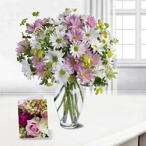Dazzling Lavender and White Blooms in  Clear Vase