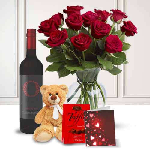 12 Red Rose Combo with Red Wine