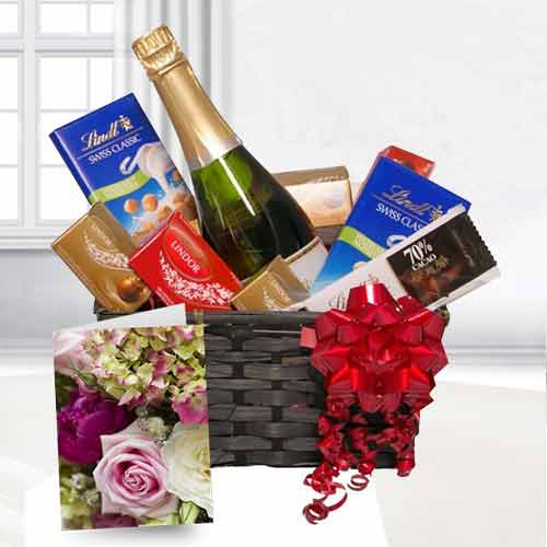 Tempting Chocolate Basket With Sparkling Wine